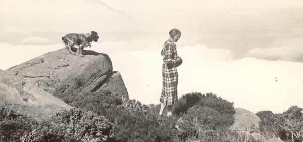 Woman and Dog on Mount Wellington.